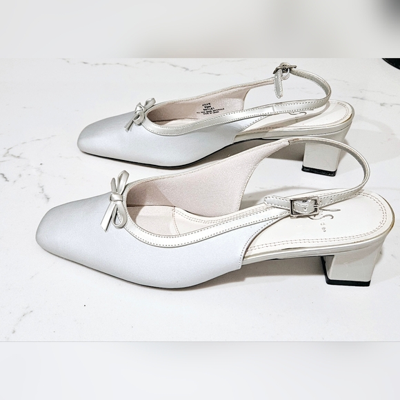 Unique Bargains Shoes - Slingback Pump Heels Jovie Womens Size 8.5 Silver Ballet Toe Bow Front